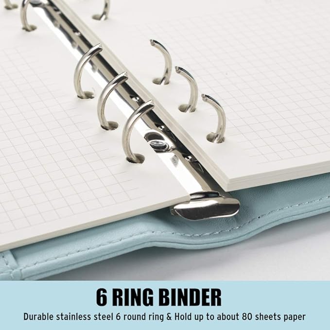 Sooez A6 Notebook Binder, 6 Ring Planner with Stylish Design, Loose Leaf Personal Organizer Binder Cover with Magnetic Buckle Closure, PU Leather Binders for Women with Macaron Colors, 7.48"x5.2"