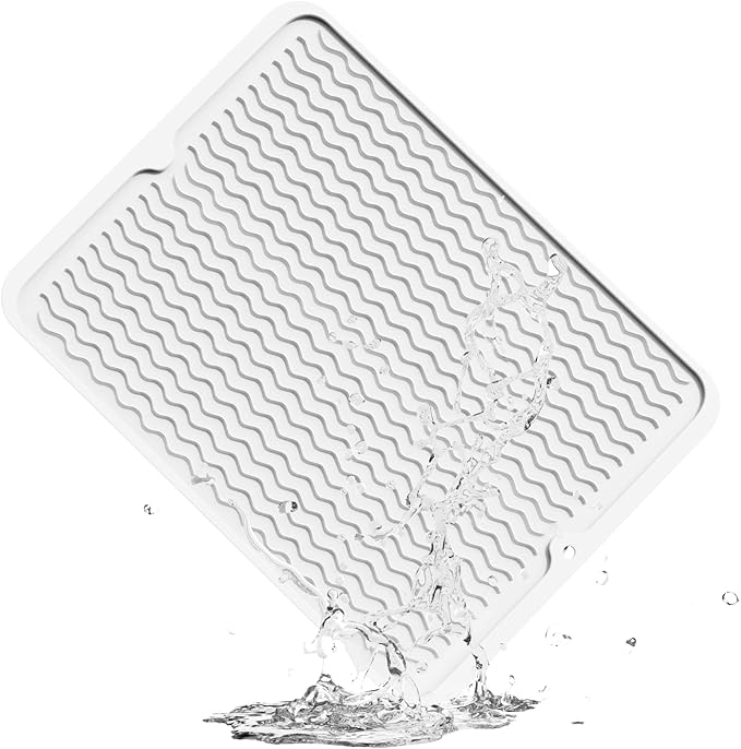 ZLR Silicone Dish Drying Mat for Kitchen Counter, Eco-Friendly Fast Dry Dish Mat, Easy Clean Multi Usage Drying Matt, Heat Resistant Trivet, 16" x 12" Large, Milk White
