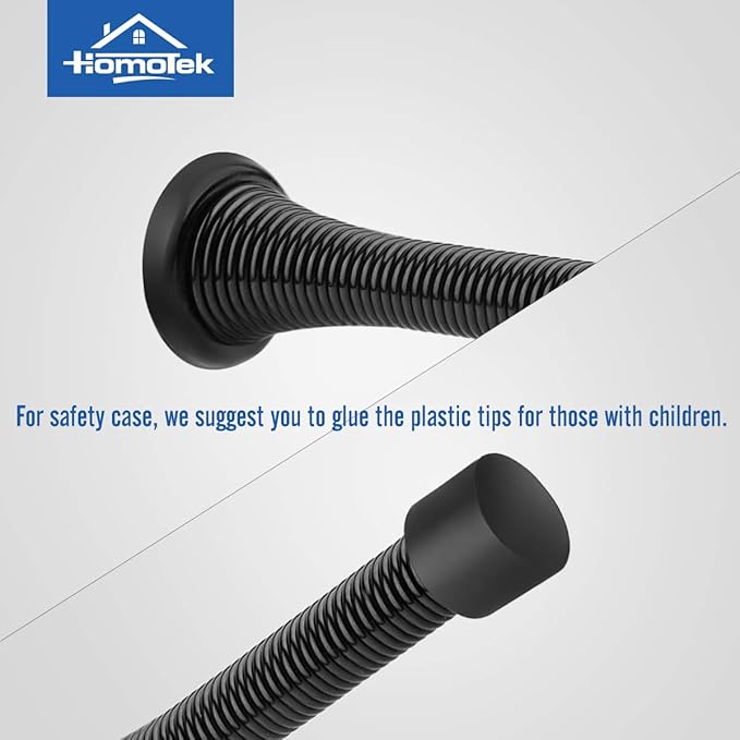 HOMOTEK 12 Pack Black Spring Door Stops, 3-1/8" Heavy Duty - Flexible Door Stopper with Low Mounted Black Rubber Bumper Tips