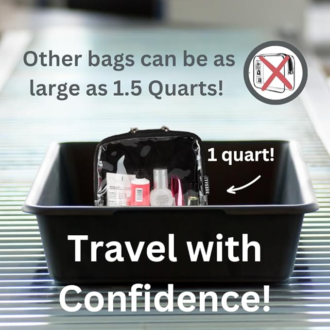 BORSALI TSA Approved Toiletry Bag - Clear Quart Size for 3-1-1 Carry On Travel - Makeup Organizer Cosmetic Pouch with Zipper - Travel Accessories - Rose