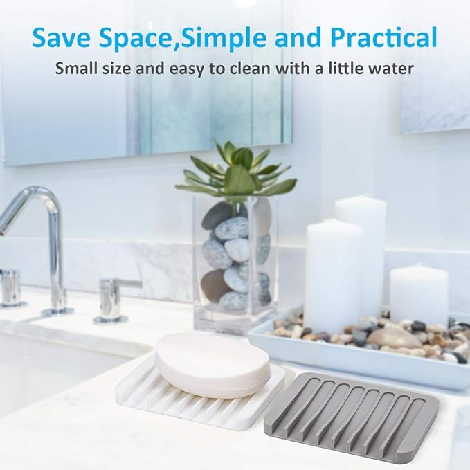 2PCS Mcyye Self Draining Soap Dishes, Premium Silicone Soap Holder & Saver for Shower, Bathroom, Kitchen, Bath Tub, Razor, Sponges, Drains Water Very Well, Can Extend Soap Life, Easy Clean