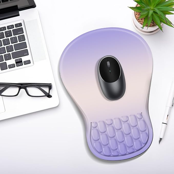 YIWEI Ergonomic Mouse Pad with Wrist Rest - Comfortable Office Mousepad with Memory Foam Wrist Support for Carpal Tunnel Relief, Mouse Pads with Non-Slip Base for Gaming and Home (Gradient Purple)