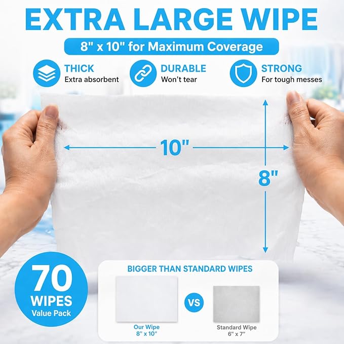 Air Jungles Glass Cleaner Wipes 70 Count, No Cloth Needed, XL 10" x 8" Streak Free Cleaning Wipes for Windows, Mirrors, Car Windshield, Removes Fingerprints, Dust, Dirt, for All Glass Surfaces
