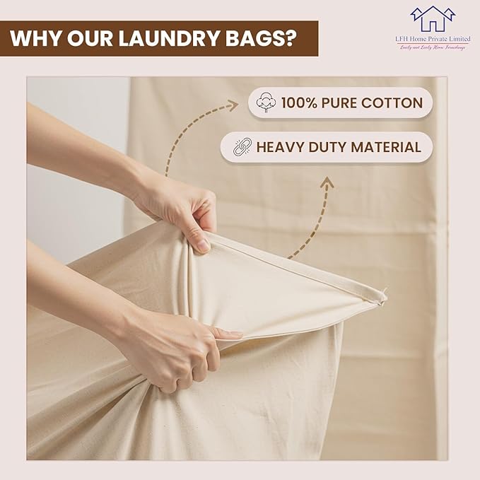 LFH Home Large Premium 100% Cotton Canvas Laundry Bag with Drawstring and Handles Heavy Duty, Multi-Use, and Washable for Home, Travel, College or Storage 28x40 (Pack of 6)-Natural