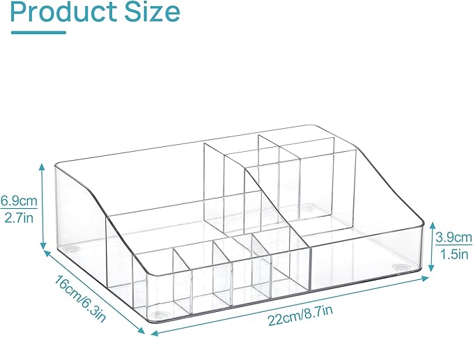 Vtopmart 1 Tier Clear Makeup Organizer, Cosmetic Storage for Dresser Countertop and Bathroom Vanity, Beauty Holder for Lipstick Brush Skincare