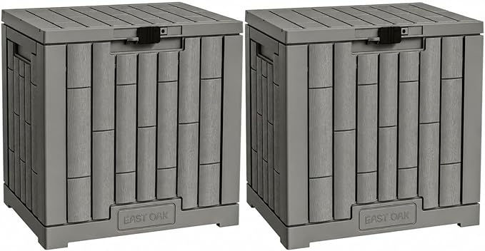 EAST OAK Outdoor Storage Box, 31 Gallon 2 Pack Deck Box Indoor and Outdoor Use, Waterproof Resin Storage Bin for Package Delivery, Patio Cushions, Gardening Tools, Lockable, UV Resistant, Grey