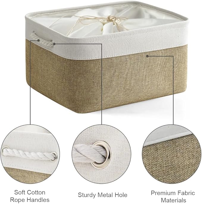 TheWarmHome Organization and Storage Basket for Organizing - X Large - 3 Pack 17.7L×13.8W×9.8H in Collapsible Storage Bin for Shelves, Fabric Basket for Gifts Organizer Toy Closet (White & Khaki)