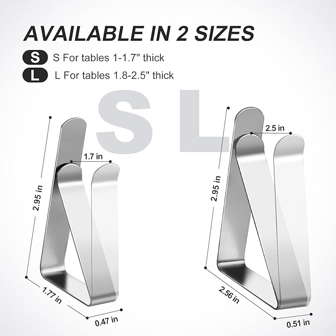 Tablecloth Clips & Clamps 12 Pack - Stainless Steel Table Cloth Holders for Outdoor Picnic, Restaurants, Weddings, Folding Tables