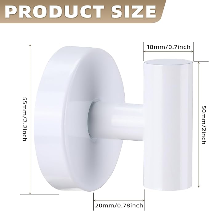 Suction Cup Hooks for Shower - Bathroom Reusable Hooks for Towels, Robes & Loofah - No-Drill Mounting on Kitchen,Walls,Metal,Glass,Mirrors,Tile & Smooth Non-Porous Surfaces (2, White)