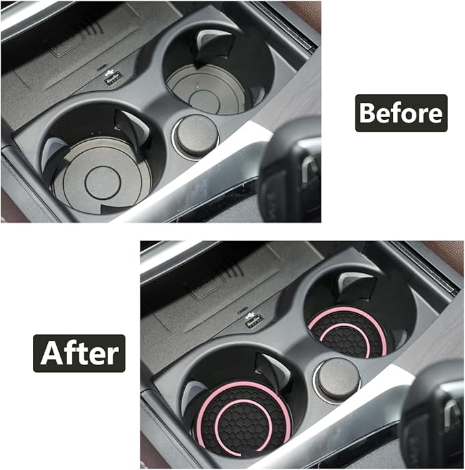 Car Cup Coaster Universal Automotive Waterproof Non-Slip Cup Holders Sift-Proof Spill Holder Car Interior Accessories 4 Pack Black & Pink