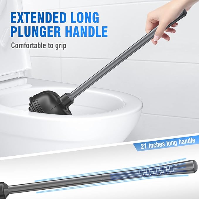 Toilet Plunger with Holder, Unique Plunger with All-Angle Design, Plungers for Bathroom with Holder, Heavy Duty Toilet Plunger for 5.7-inch Toilet Drain Bathroom Cleaning