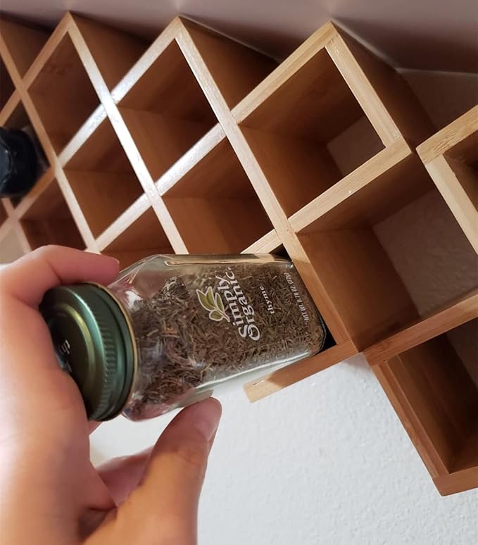 Bamboo Criss Cross Spice Rack Organizer for Cabinet, Wood Seasoning Rack Spice Holder, 18-Jar Spice Rack Tower Spice Storage for Kitchen Countertop Drawer - Jars Not Included