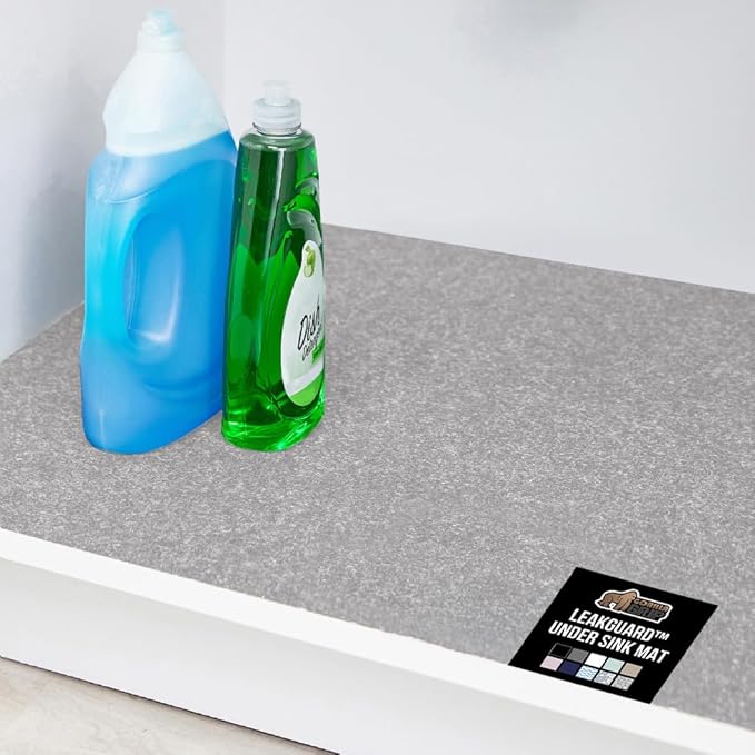 GORILLA GRIP LeakGuard Non-Adhesive Under Sink Mat for Kitchen Cabinet, Waterproof Quick Dry Shelf Liner, Durable Absorbent Felt Mats for Bathroom Sinks, Cabinets, Dresser, Easy Trim, 24x30 Light Gray