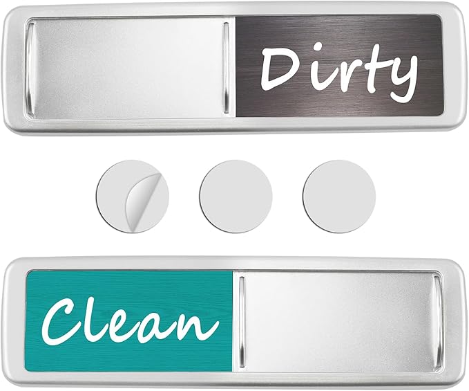 Dishwasher Magnet Clean Dirty Sign, Slide Strong Clean and Dirty Magnet Indicator for Dishwasher, Non-Scratch, Easy to Read, Self-Adhesive Stickers for Non-Magnetic Dishwasher（Grey Teal）