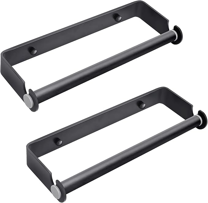 Under Cabinet Paper Towel Holder, Adhesive or Drill Mount Paper Towel Holder, Wall Mount Paper Towel Holders for Kitchen or Bathroom (Black) 2 Pack
