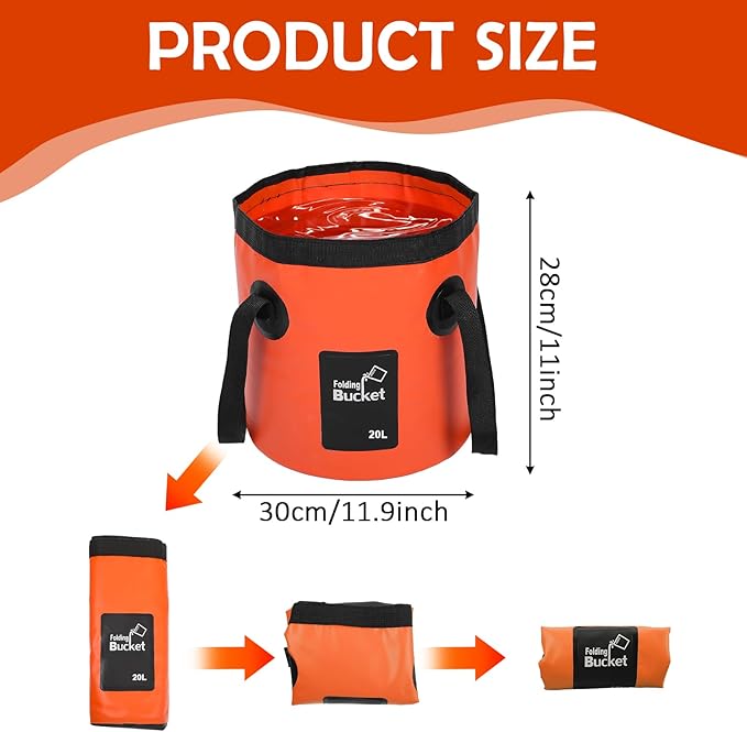 3 Pcs 20L (5-Gallon) Collapsible Bucket Set – Portable Foldable Water Container with Handle for Camping, Hiking, Fishing, Car Washing (Black, Orange, Blue)