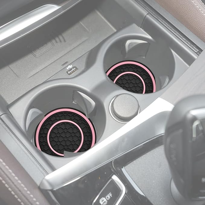 Car Cup Coaster Universal Automotive Waterproof Non-Slip Cup Holders Sift-Proof Spill Holder Car Interior Accessories 4 Pack Black & Pink