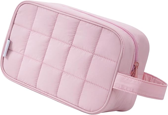 Narwey Puffy Travel Toiletry Bag for Traveling Women Girl, Travel Bag for Toiletries, Cute Travel Makeup Bag Organizer, Quilted Cosmetic Bag Make Up Skincare Medicine Bags