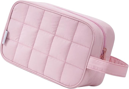 Narwey Puffy Travel Toiletry Bag for Traveling Women Girl, Travel Bag for Toiletries, Cute Travel Makeup Bag Organizer, Quilted Cosmetic Bag Make Up Skincare Medicine Bags