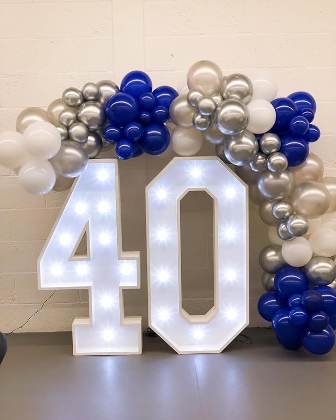 PTGOLUO 153Pcs Navy Blue and Silver Balloons Garland Arch Kit with Stars -22 18 12 10 5 inch Different Size Royal Blue White Silver Latex Balloon for Birthday Baby Shower Anniversary Party Decorations