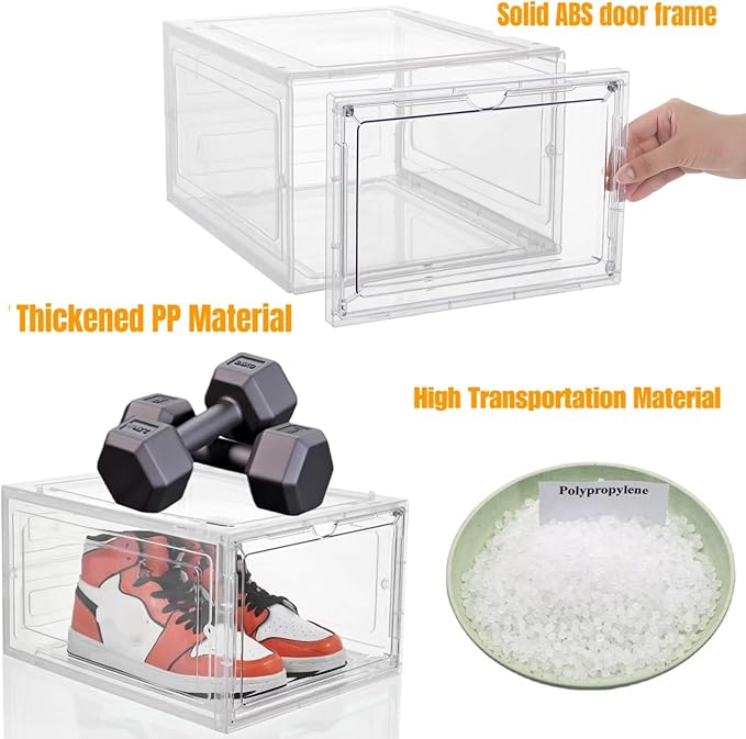 Attelite Upgraded Shoe Storage Box 9 Pack Shoe Box Clear Plastic Stackable X-Large Drop Front Shoe Box with Clear Magnetic Door, Shoe Organizer and Shoe Containers For Sneaker Display