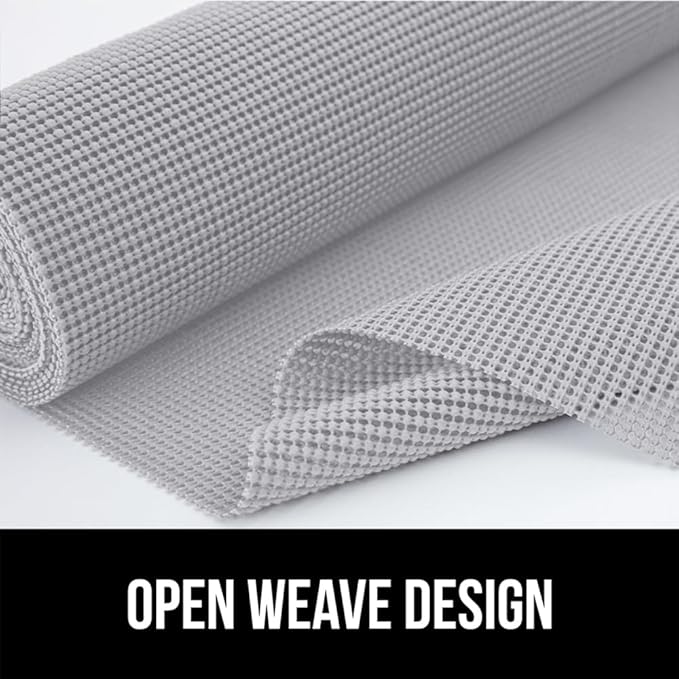 GORILLA GRIP powerGRIP Drawer Shelf and Cabinet Liner, Thick Strong Hold, Non-Adhesive Liners Protect Kitchen Cabinets and Cupboard, Bathroom Drawers, Easy Install, Breathable Mat, 20" x30' Light Gray