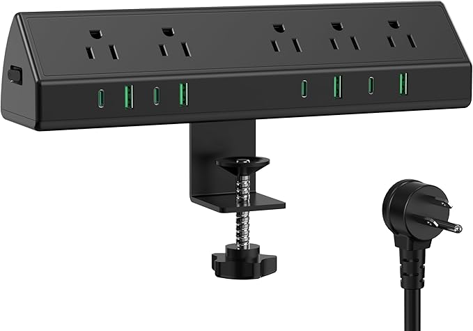 Jgstkcity Desk Clamp Power Strip, 45W Fast Charging Station, 4 USB-C, 4 USB-A, Desk Mount Surge Protector, 1875W Extension Cord with Multiple Outlets, ETL Listed, for Home Office Dorm Room