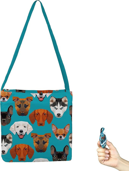 BeeGreen Dog Ultimate Crossbody Tote Bag - Reusable Grocery Shopping Bag - Foldable Compact Portable Lightweight Duffle Bags