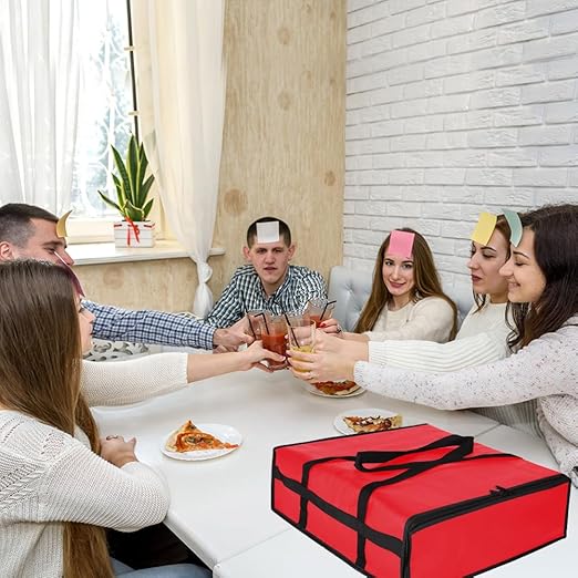 Insulated Pizza Delivery Bag for Carry Hot, 20" x 20" x 6" Carrier Warmer, Insulated Food Delivery Bag, Insulated Grocery Cooler Bags for Catering/Drivers, Commercial Food Warmers（Red, 1Pk）