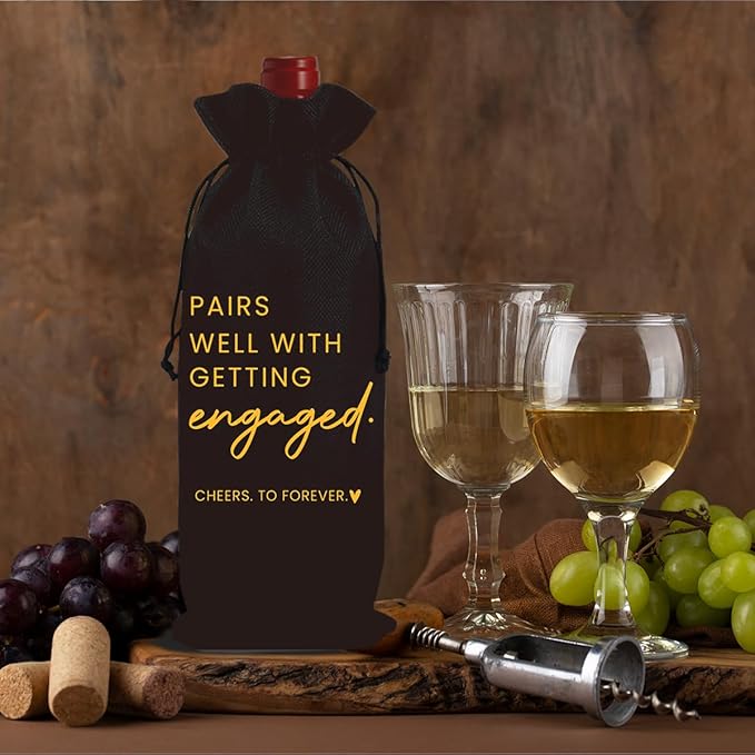 Engaged Engagement Gifts for Couples Her Engagement Party Decorations Bridal Shower Decorations Wine Bag Cheers To Forever Wine Accessory Sets - Black