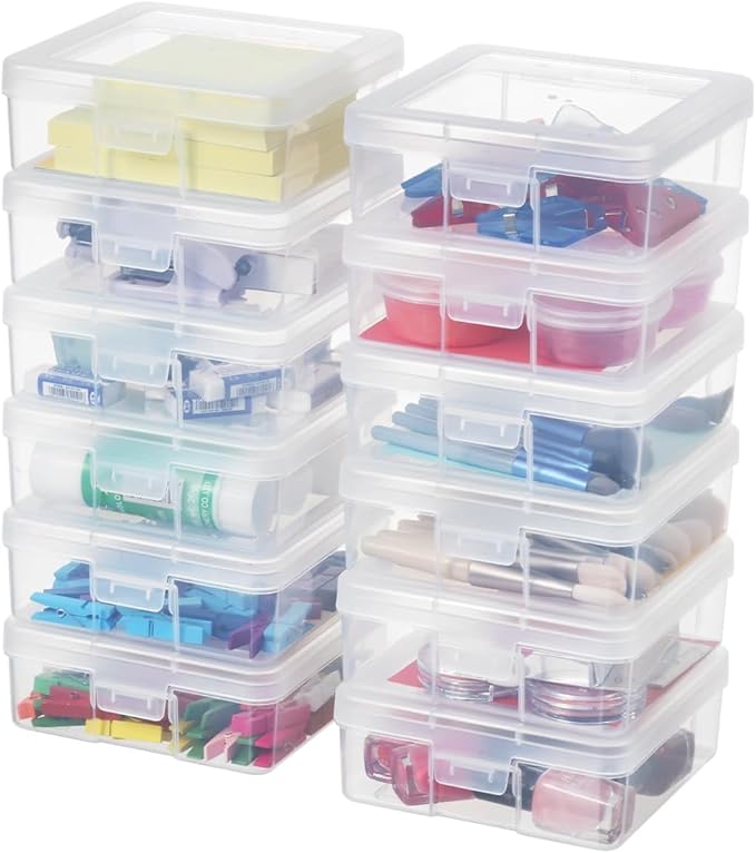 12 Pack Small Clear Plastic Storage Boxes with Lids, Craft Jewelry Life Item Organizer for Puzzles, Pens, Rings, Needle and Thread, Nail Polish, Remote Controls