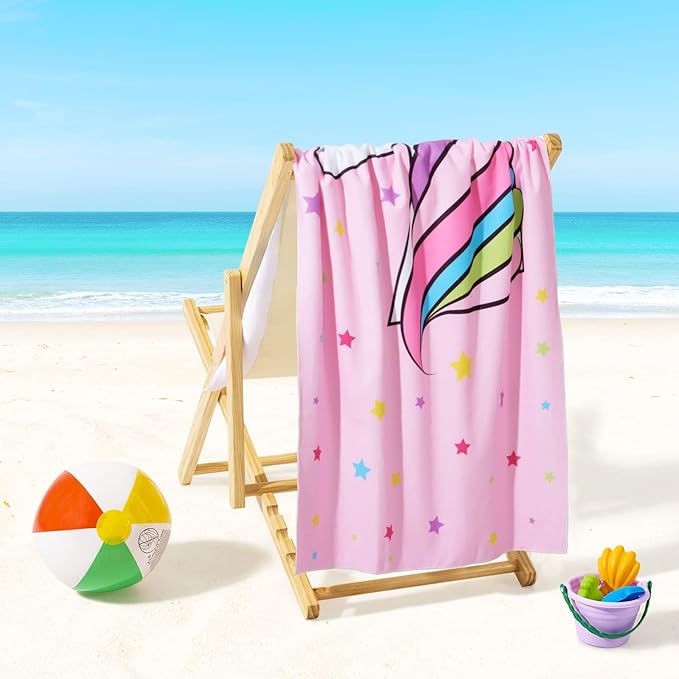 Unicorn Kids Beach Towel for Girls - 30” x 60” Pink Pool Swimming Towels Personalized Beach Towels for Girls Kids Quick Dry Ultra Absorbent Super Soft Beach Blanket Camping Travel Bath Shower Towel