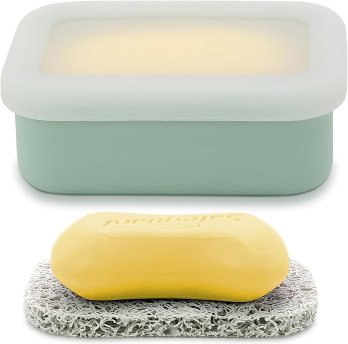 OLAMAR Portable Travel Soap Case with Draining Layer,Enhanced Leak Proof Silicone Travel Soap Container,Shatterproof Soap Holder for Traveling, Camping, Gym, Dorm, Bathroom (Green, Small)