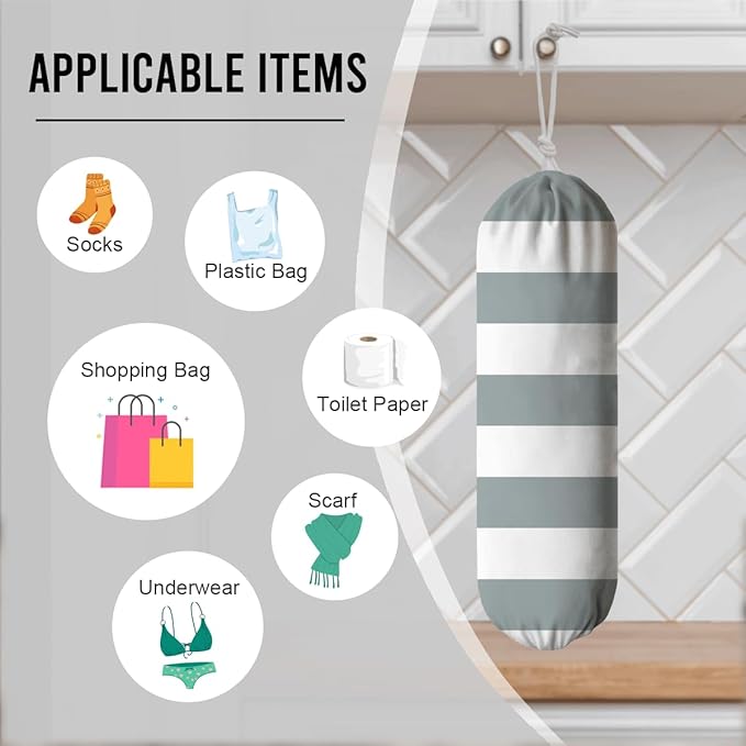 Strips Plastic Bag Holder, Reusable Grocery Garbage Car Trash Bags Holder, Wall Mount Plastic Bags Organizer, Kitchen Housewarming Gift for Women, Kitchen Pattern Garbage Bag 57