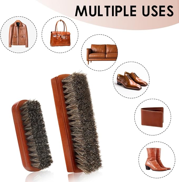 Shoe Brush, 2 Pcs Horsehair Shoe Brush Shoe Cleaning Brush Boot Brush for Leather, Shoe Brushes Shoe Shine Brush Brush Shoe Polish Brush for Cleaning and Care Leather Shoes Clean Dauber Applicators