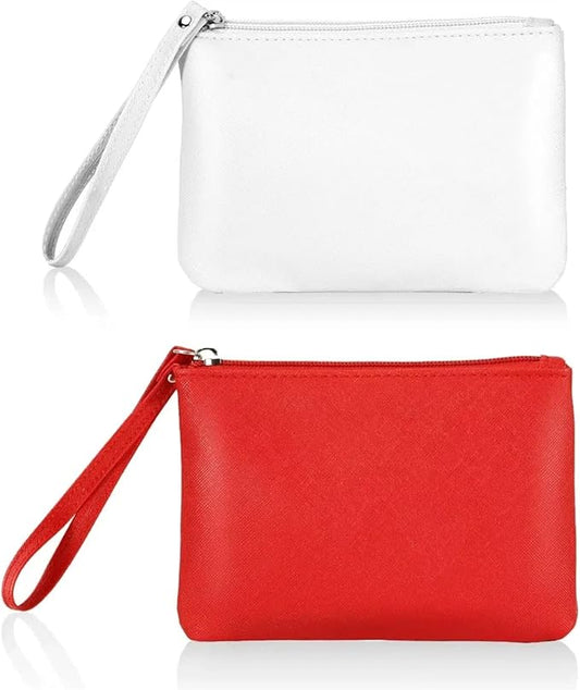 2 Pack Small Zipper Pouch Mini Makeup Bag for Purse Lipstick Cosmetic Travel Make Up Organizer for Women Essentials, Car Change Coin Holder 4.5 x 6.5 Clutch Stadium Approved Wristlet, White Red