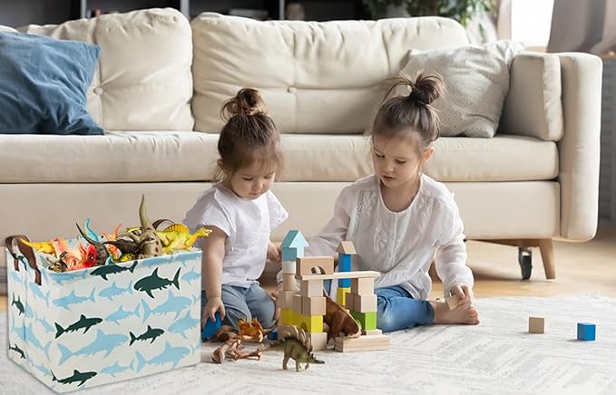 HIYAGON Baby Kids Storage Basket Shark Gift Basket Empty Boys Toy Storage Bin Organizer Box Rectangular Room Decor for Home,Books(Blue Shark)