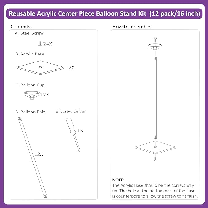 Reusable Acrylic Balloon Stand Kit – Heavy Duty Tabletop Display with Sticks and Base, Ballon Stands for Centerpieces, Centerpiece Table Decorations for Parties (12 Pack 24 inch)