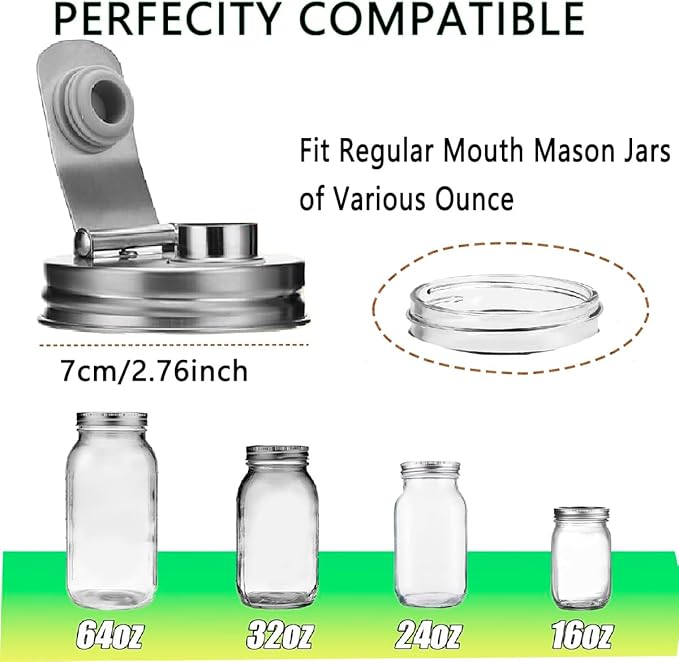 Mason Jar Pour Spout Lid Stainless Steel,Pour Spout Flip Cap Lids for Mason Jars,No Rust Leaking Proof for Home Brewing Fruit Fermenting Drinks Airtight(2PCS) (Regular Mouth)