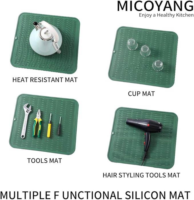 MicoYang Silicone Dish Drying Mat for Multiple Usage,Easy clean,Eco-friendly,Heat-resistant Silicone Mat for Kitchen Counter or Sink,Refrigerator or Drawer Liner Green 2XL 24 inches x 18 inches