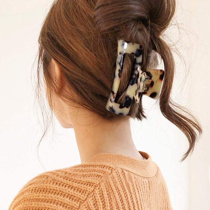 Big Claw Hair Clips 3.3 Inch Tortoise Banana Hair Clips for Women Girls Thin Hair French Design Celluloid Leopard Print Strong Hold Hair Clips for Thick Hair