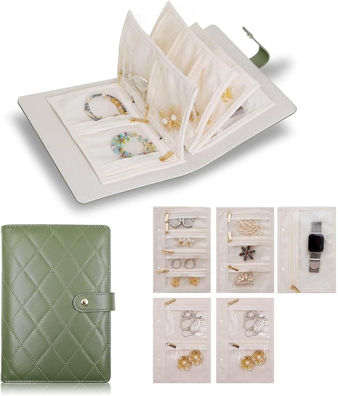 Travel Jewelry Organizer Case,Portable Jewelry Organizers Storage Book, Compact Jewelry Roll for Earrings, Rings, Necklaces - Perfect Jewelry Travel Bag for Women