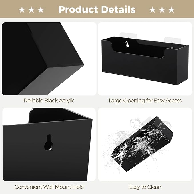 Homaisson Clear Acrylic Mail Holder Box for Desk or Wall Mount, Mail Organizer Countertop, Modern Wall Mounted or Tabletop Mailbox, Letter Storage Organizer Box (Black)