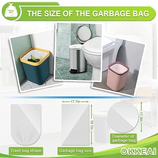 OKKEAI 4-5 Gallon Trash Bags, Small Garbage Bags, Bathroom Trash Can Bags, 150 Counts Wastebasket Liners for Office Kitchen, White, Fits 15-20 Liter Bins