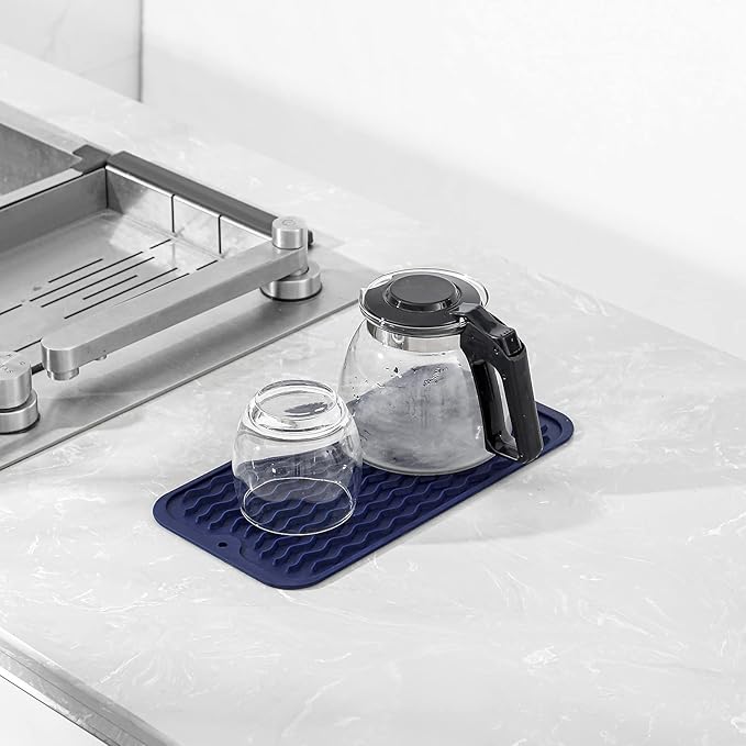 MicoYang Silicone Dish Drying Mat for Multiple Usage,Easy clean,Eco-friendly,Heat-resistant Silicone Mat for Kitchen Counter or Sink,Refrigerator or Drawer Liner Navy Blue S 12 inches x 6 inches