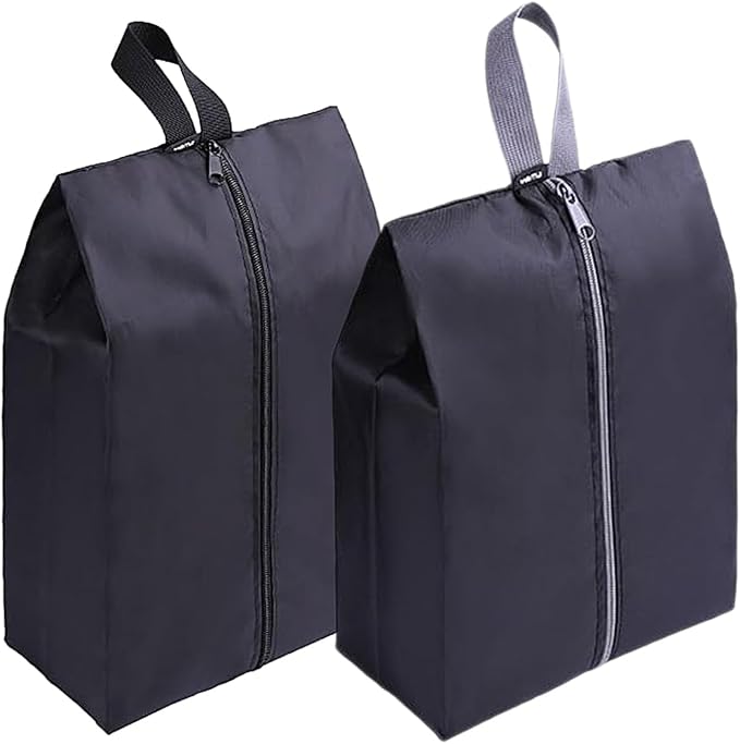 YAMIU Travel Shoe Bags Set of 2 Waterproof Nylon with Zipper for Men & Women (Black)