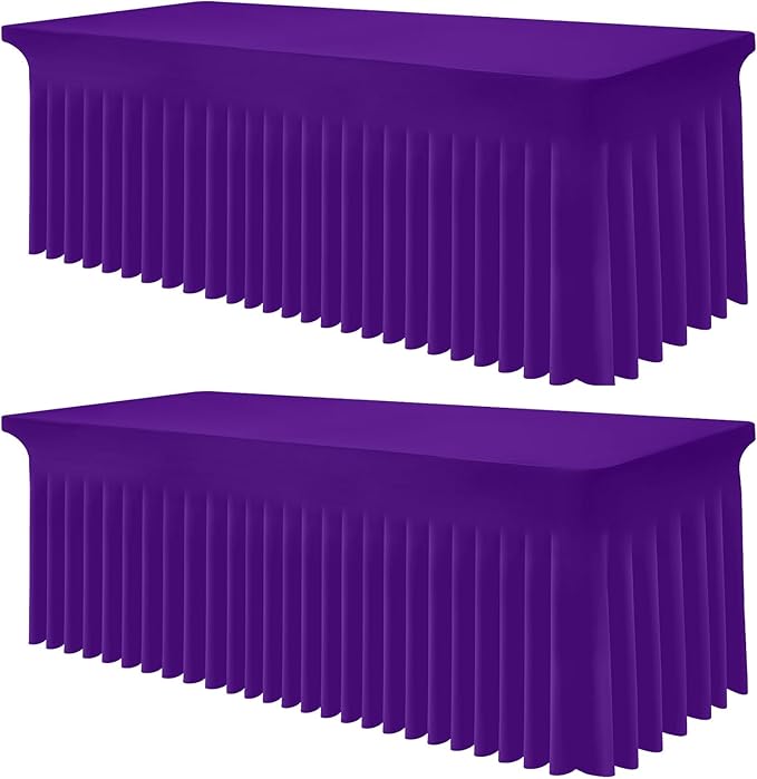Smiry Spandex Tablecloth 2 Pack, Elastic Fitted Stretch Tablecloth for 8FT Rectangle Tables, Waterproof Washable Table Cover Skirt for Wedding, Banquet & Parties (Purple, 96Lx30Wx30H Inch)