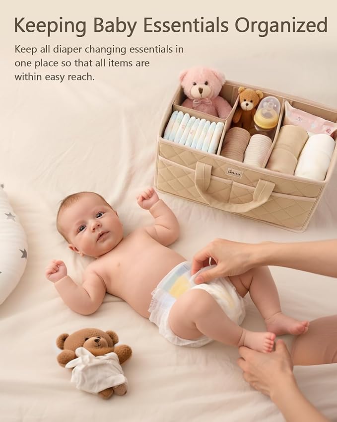 Diaper Caddy Organizer For Changing Table,Dutch Velvet Baby Diaper Caddy With 3 Removable Compartments &4 Side Pockets,Portable Diaper Basket For Car Organizer,Nursery Organizer For Essential Supplies