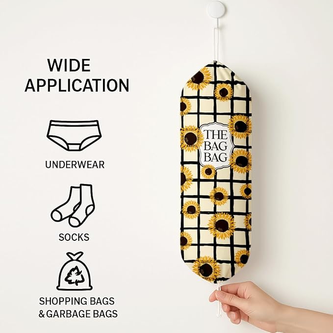 Sunflower Plastic Bags Holder, The Bag Bag Grocery Bags Holder for Kitchen Essentials, Reusable Hanging Grocery Sack Organizer, Floral Reusable Plastic Sack Storage Dispenser for Home Kitchen Decor