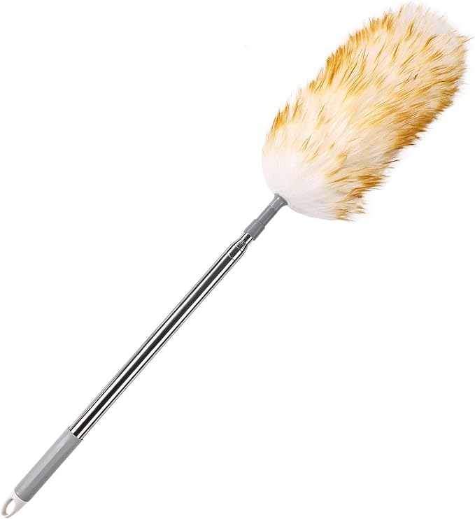 iHUFeather Lambswool Duster for Cleaning with Non-Slip Handle 98.4" Removable Retractable Feather Duster for Cleaning Ceiling Fans Window Blinds Interior Roof Furniture (1PCS)